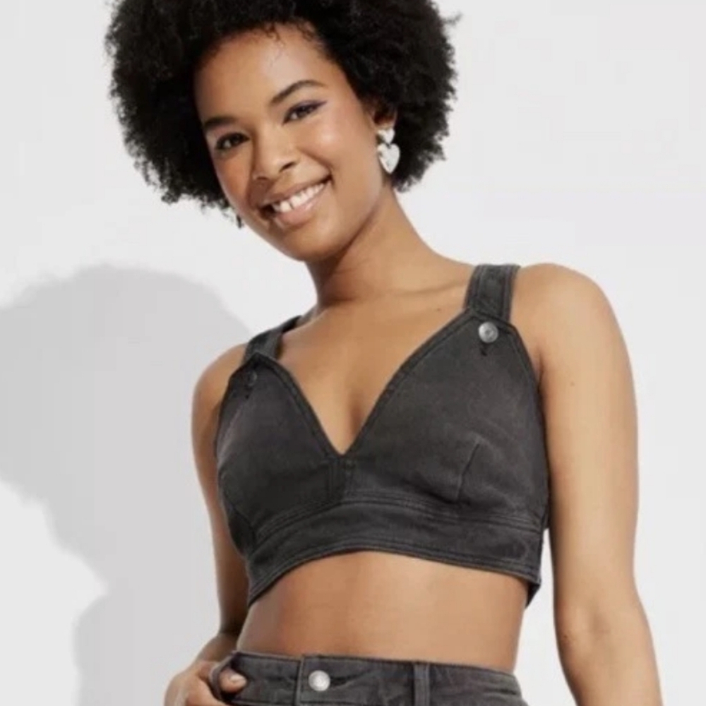 NWT Women's Black Denim Crop Top
